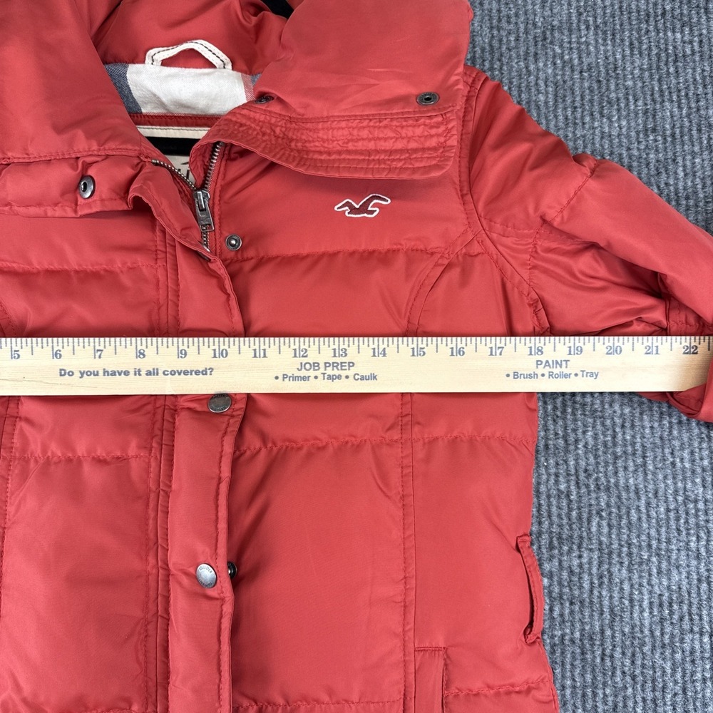 Hollister Red Jacket Puffer Down/Feather Woman's Med No Belt Large Collar - Picture 5 of 9